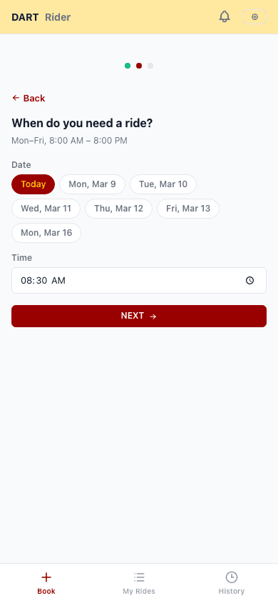 Rider booking step 2: pick date and time