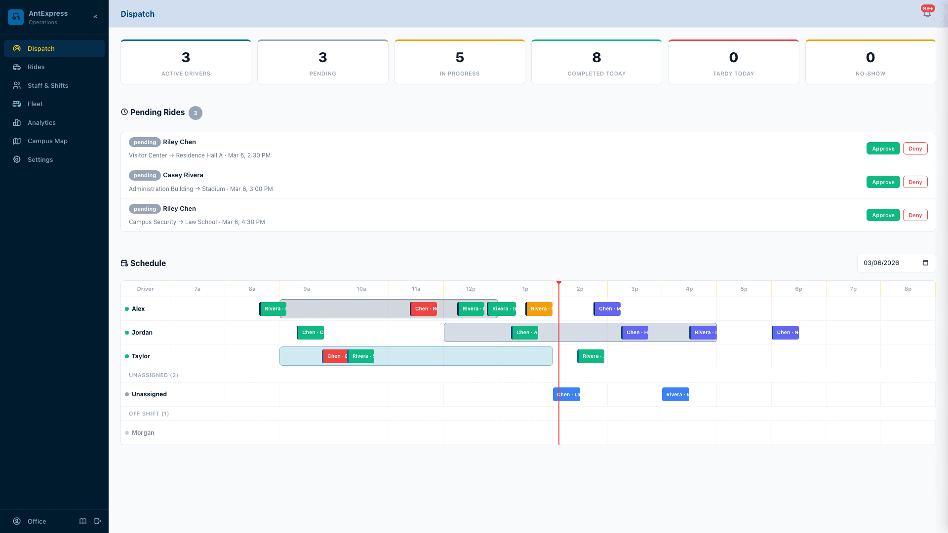 RideOps themed for UCI AnteaterExpress program